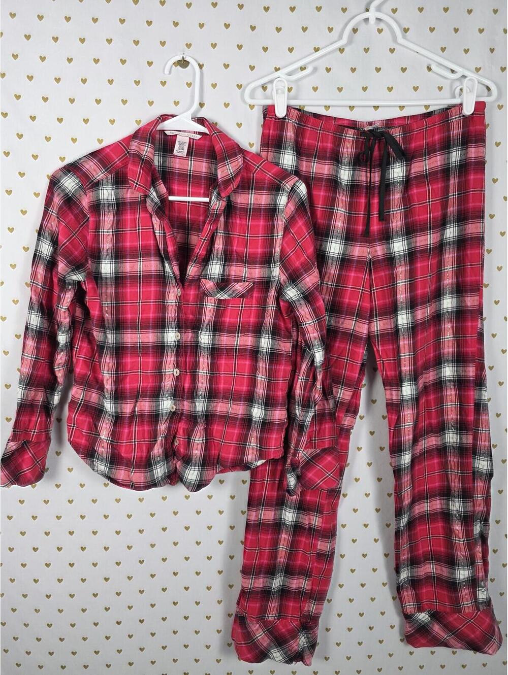 Victorias Secret RED Plaid Sleep Set Pajama 2pc Shirt Pants PJ XS